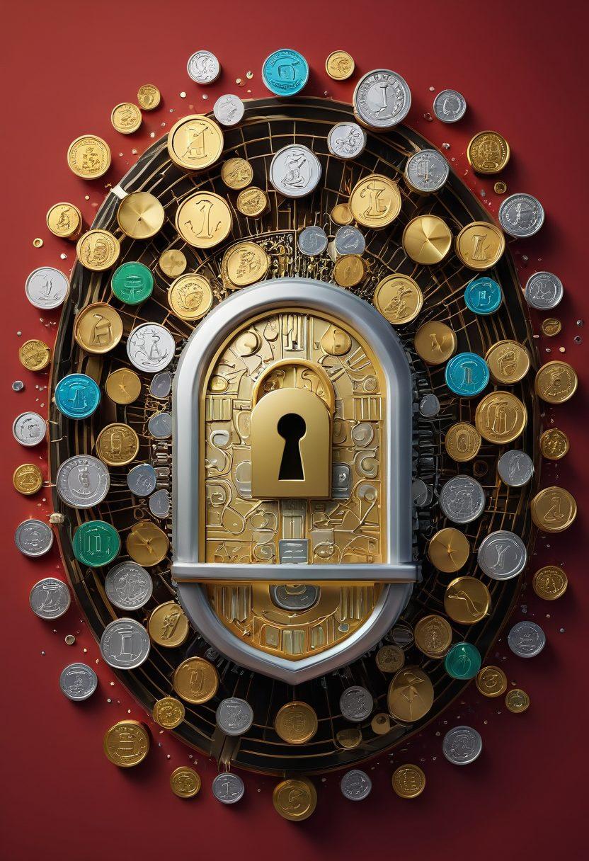 A dynamic blend of financial elements, showcasing a secure lock symbolizing financial security, surrounded by various insurance symbols like health, home, and auto in a harmonious layout. Include a strategic roadmap leading to a bright future with coins and dollar bills, emphasizing growth and protection. Use warm and inviting colors to evoke trust and safety. futuristic design. vibrant colors. 3D.